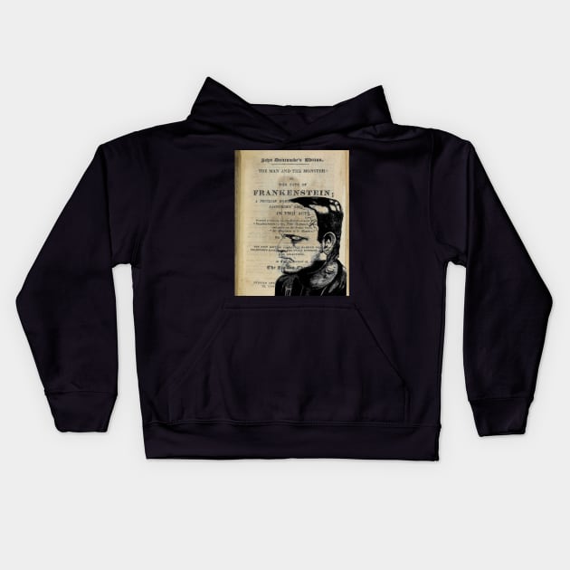 Frankenstein Book Page Kids Hoodie by RG Illustration